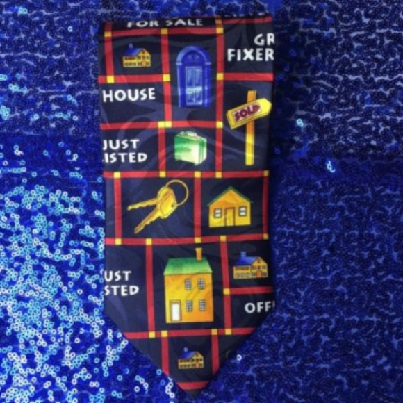 STEVEN HARRIS DARK BLUE REAL ESTATE HOME NECKTIE - Picture 1 of 5